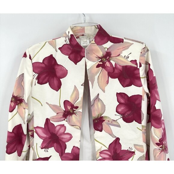 AUSTIN REED jacket blazer floral cotton stretch poplin open front colorful 8 - Picture 2 of 6